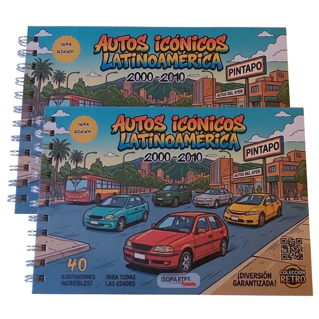 Libro Tapa Dura para Colorear, Pintar, Autos Icónicos Latinoamérica 2000-2010 (40 Ilustraciones) 23.5cm x 16.5cm